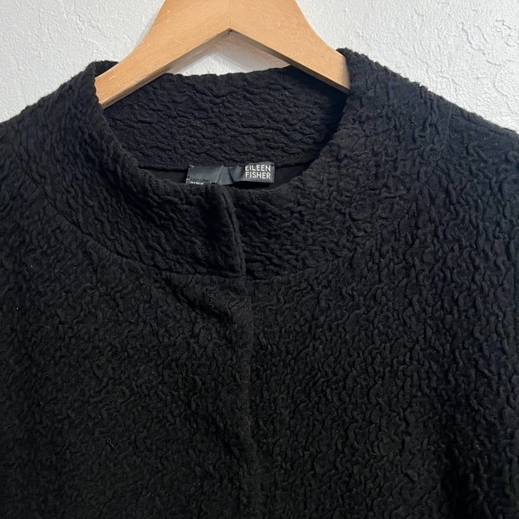 Eileen Fisher Crinkle Knit Cotton Nylon Stretch Jacket Snap Buttons Small Black - Picture 6 of 6